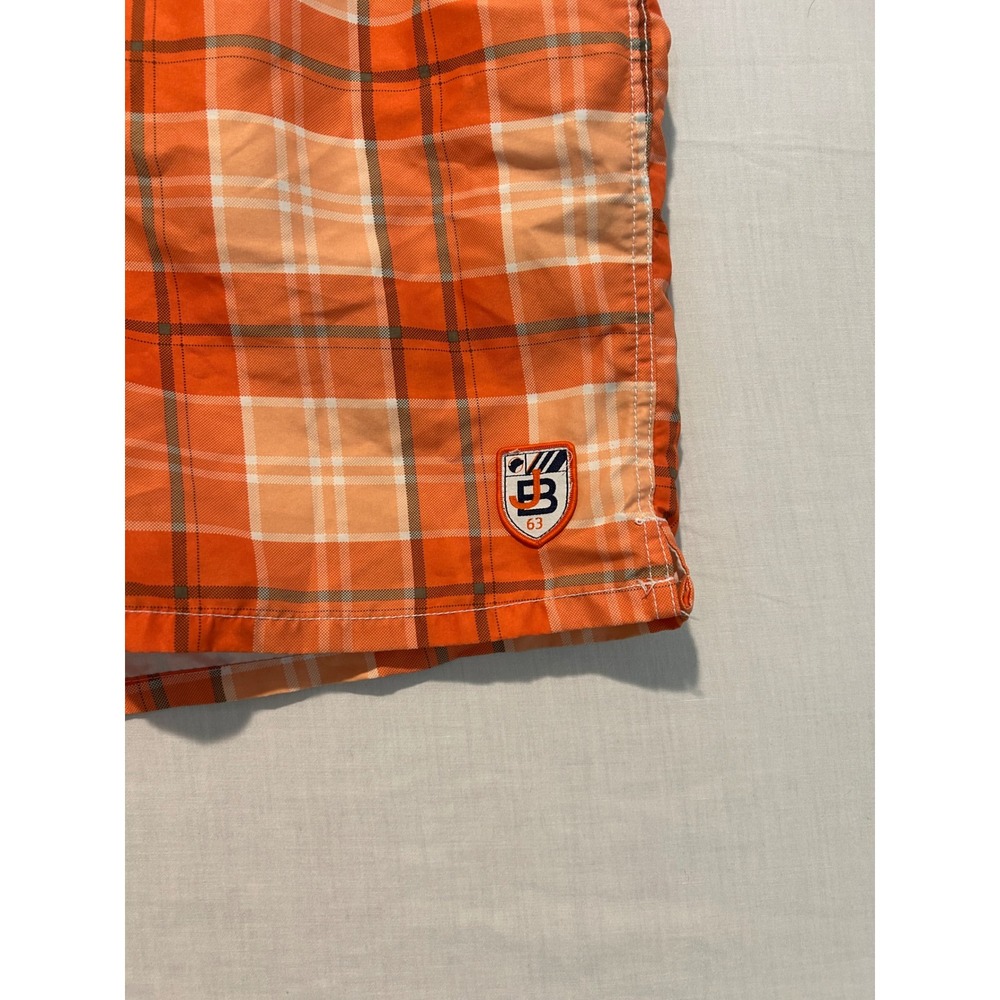 John Bartlett Consensus Mens Orange Plaid Swim Trunks Cargo Pocket Large 2365 - Picture 7 of 11